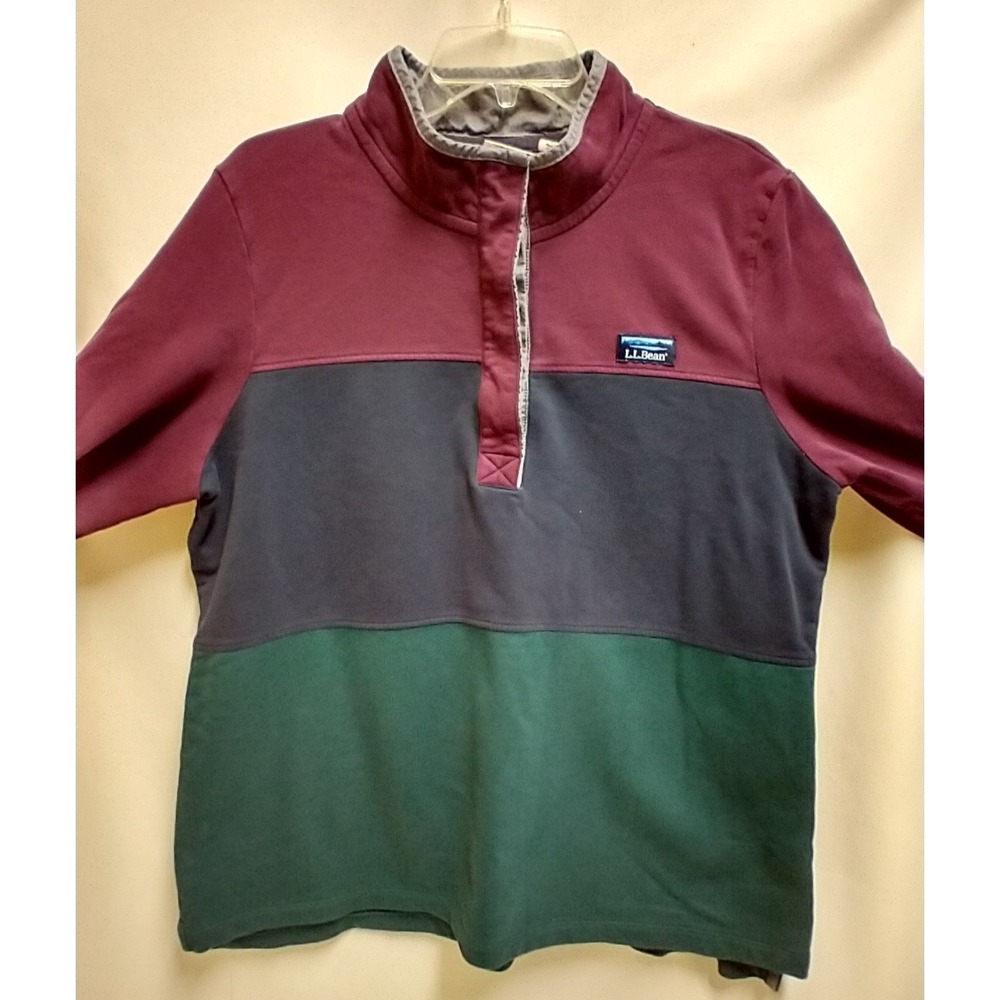 MENS LL BEAN COLORBLOCK PULLOVER COTTON SWEATSHIRT, 1/4 BUTTON UP, warm